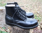 Vintage Army Boots / Black Leather / Steel Toe Military Boots / Army Parade Boots / men women teen