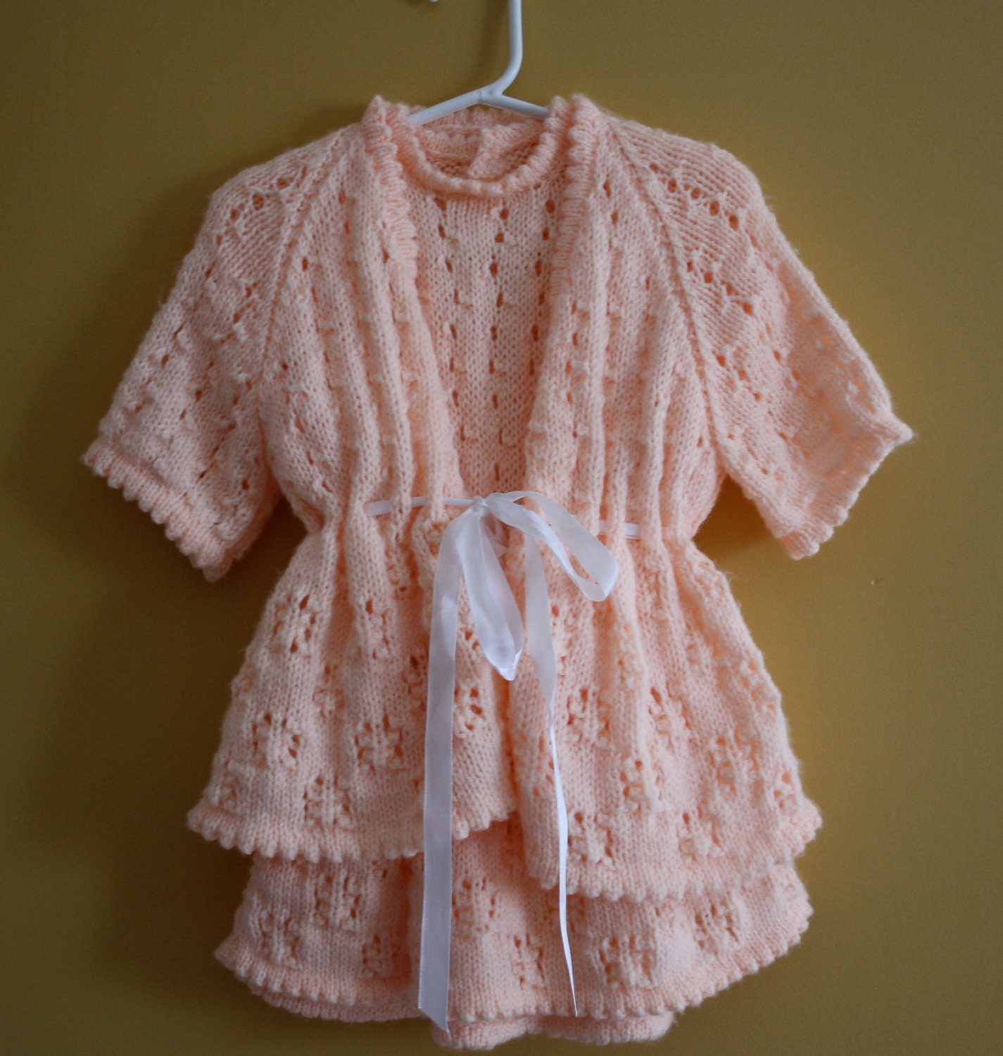 Vintage handknit dress and coat set -baby girl size 2T-3T