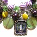 CLEARANCE Mardi Gras Poster Charm Bracelet Glass Beaded Purple Green Yellow