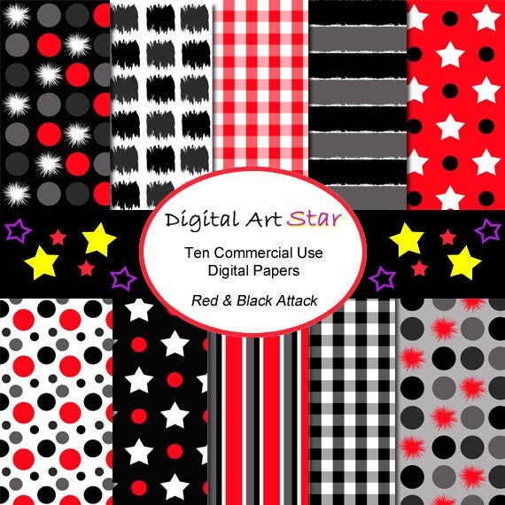 Red and Black Digital Scrapbook Paper INSTANT by digitalartstar