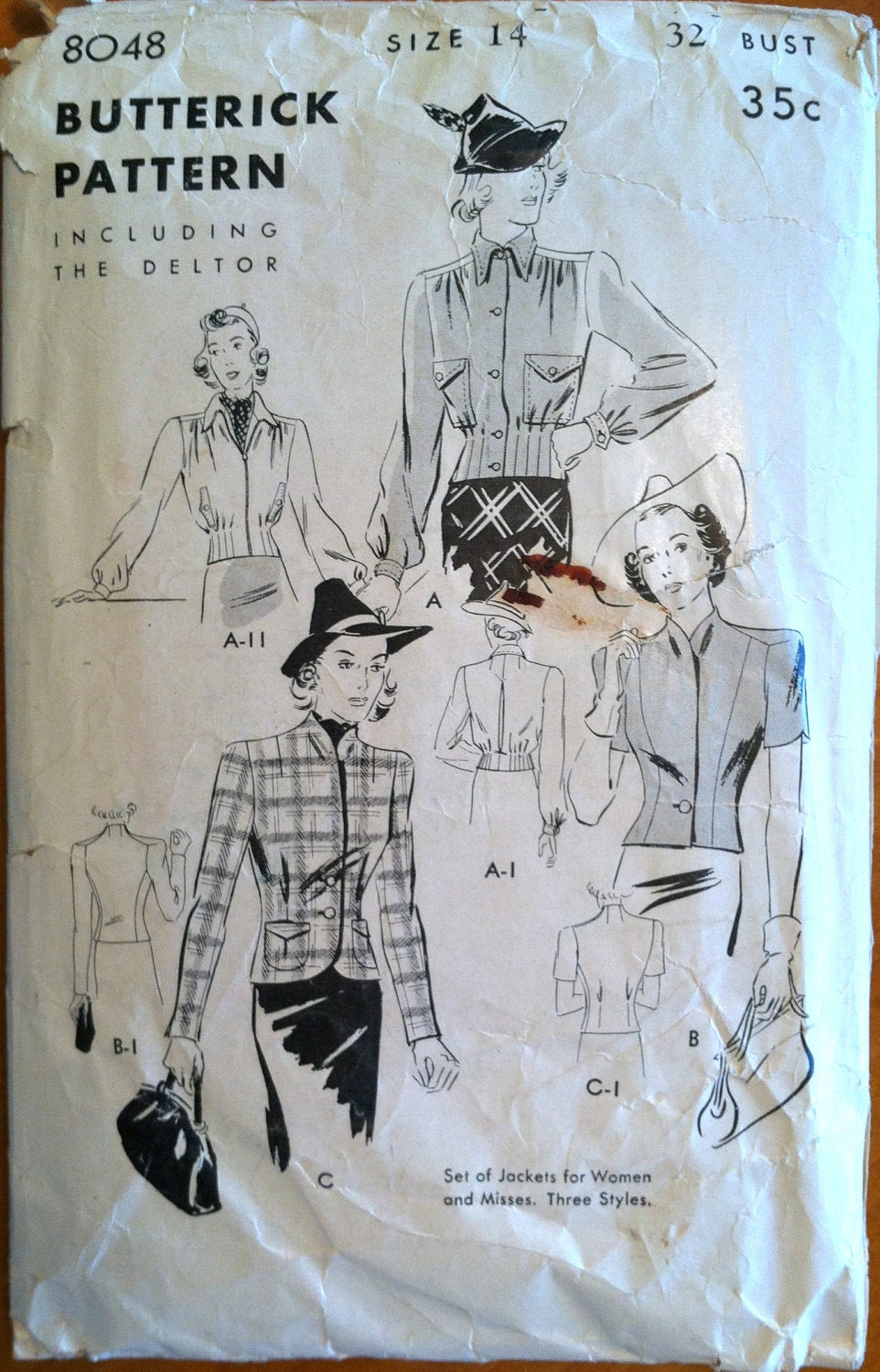 1930's Butterick Women's Jacket Pattern in three styles - Bust 32 - no. 8048