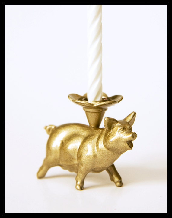 Metallic Gold Pig Candle Holder