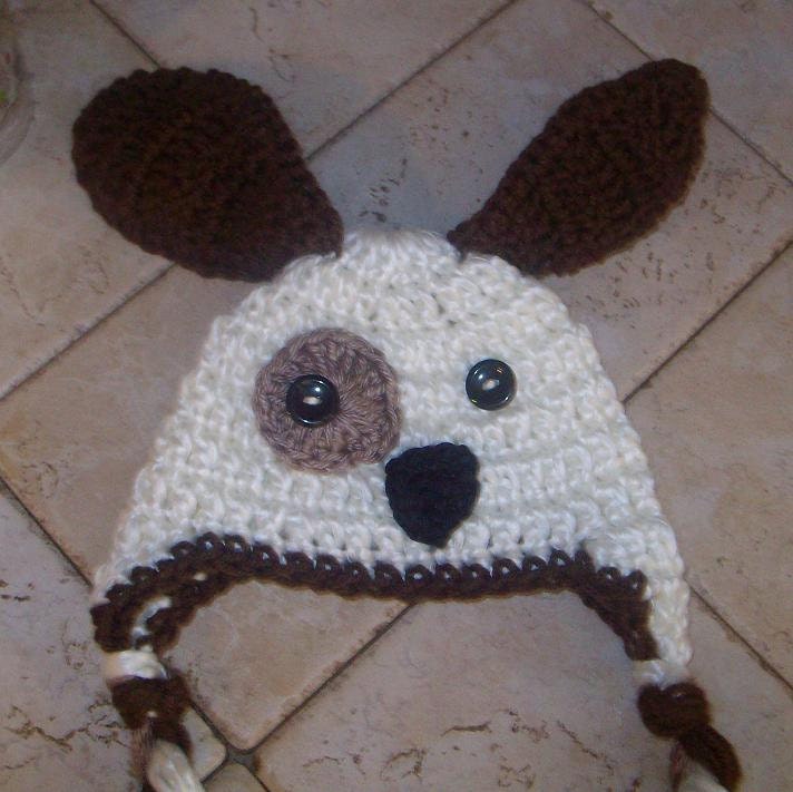 Cream PUPPY LUV Newborn Baby Boy Crochet Doggy Hat With Ear Flaps FREE Shipping