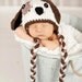 Cream PUPPY LUV Newborn Baby Boy Crochet Doggy Hat With Ear Flaps FREE Shipping
