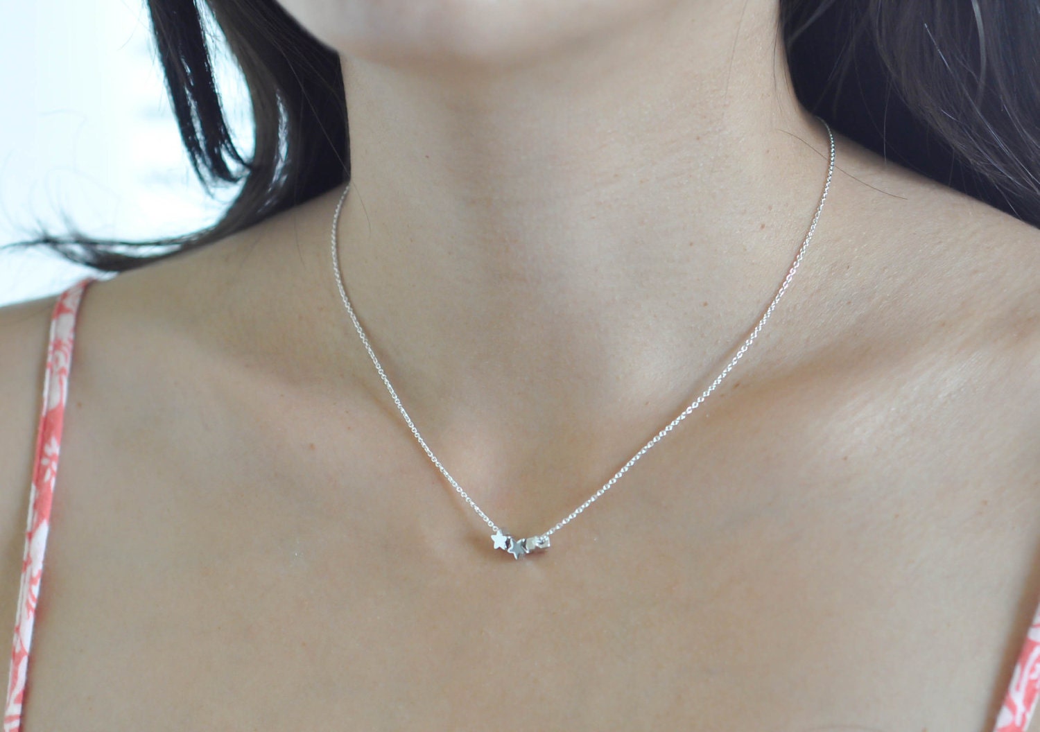 Wish Upon A Star Silver Ed.--Three Tiny Stars on a Sterling Silver Chain, Simple Silver Necklace, Silver Star Necklace, Mother's Day Gift