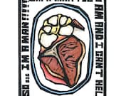 Original Linocut of Meat and Potatoes by Ken Swanson