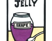 Original Linocut of a Jar of Grape Jelly by Ken Swanson