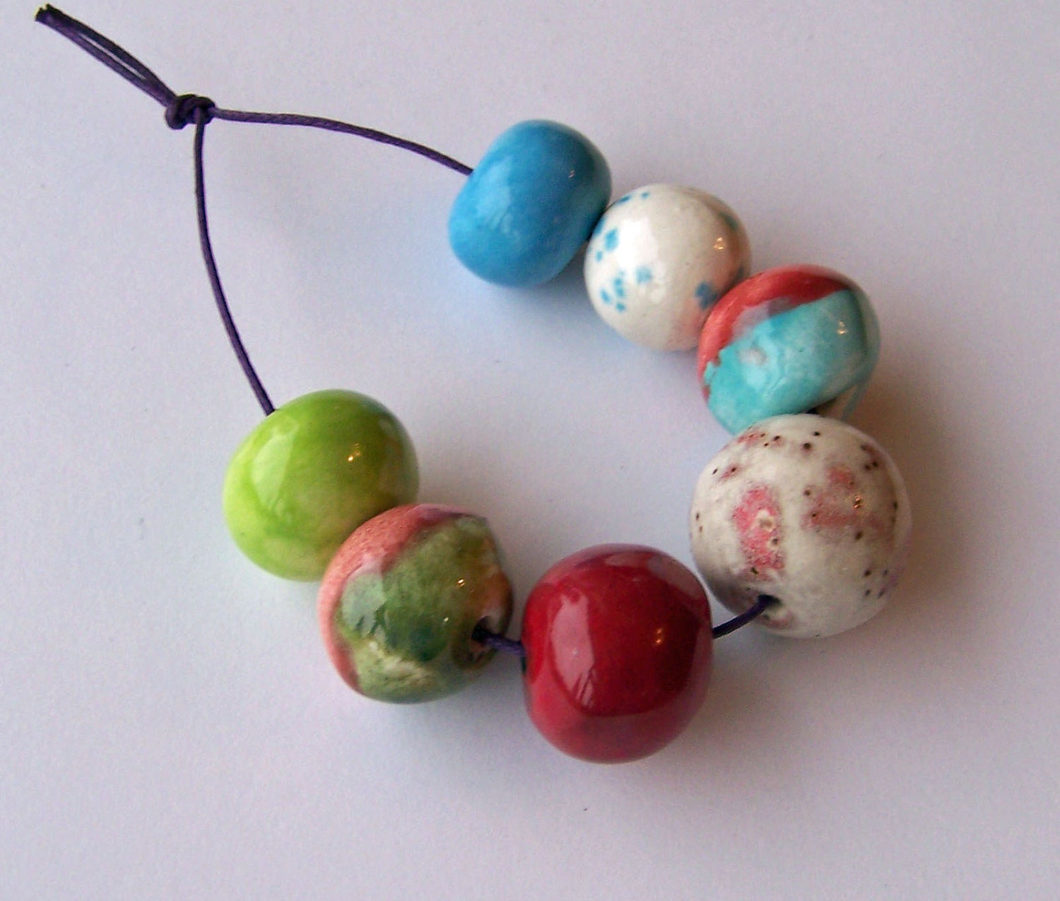 Ceramic beads, handmade in South Africa, sky blue, watermelon, kiwi green