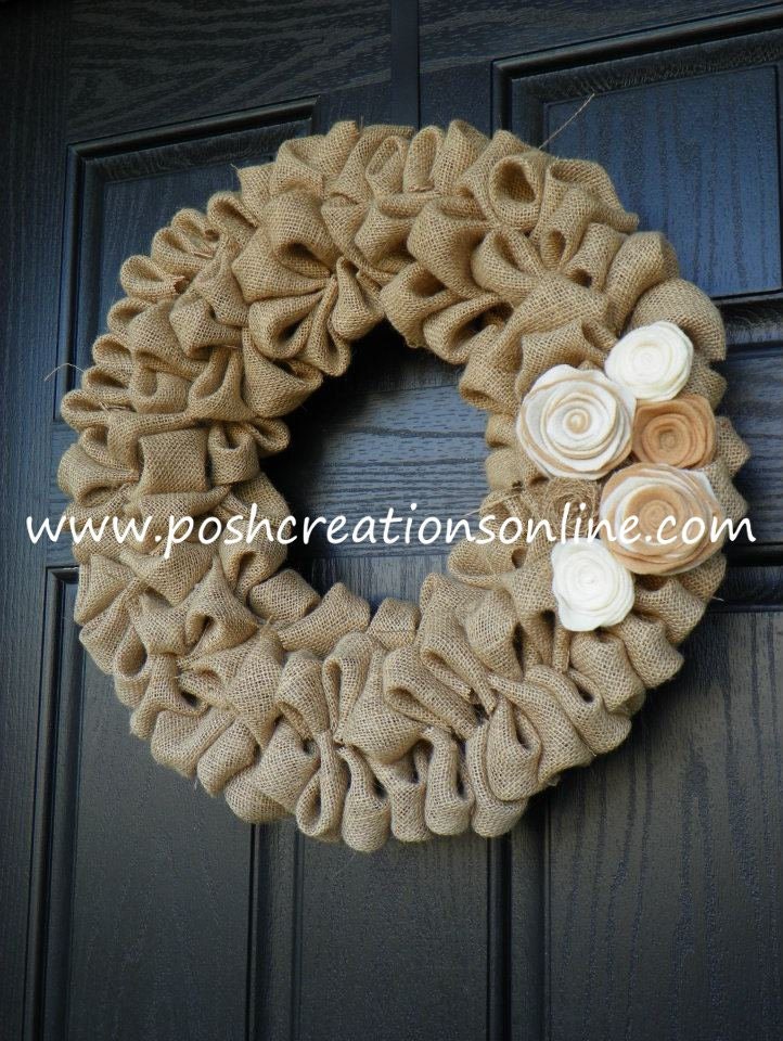 Shabby Chic Burlap Bubble Wreath, Burlap Wreath,25x25, Burlap Ribbon Wreath, Tan Burlap Wreath, Year Round Wreath,
