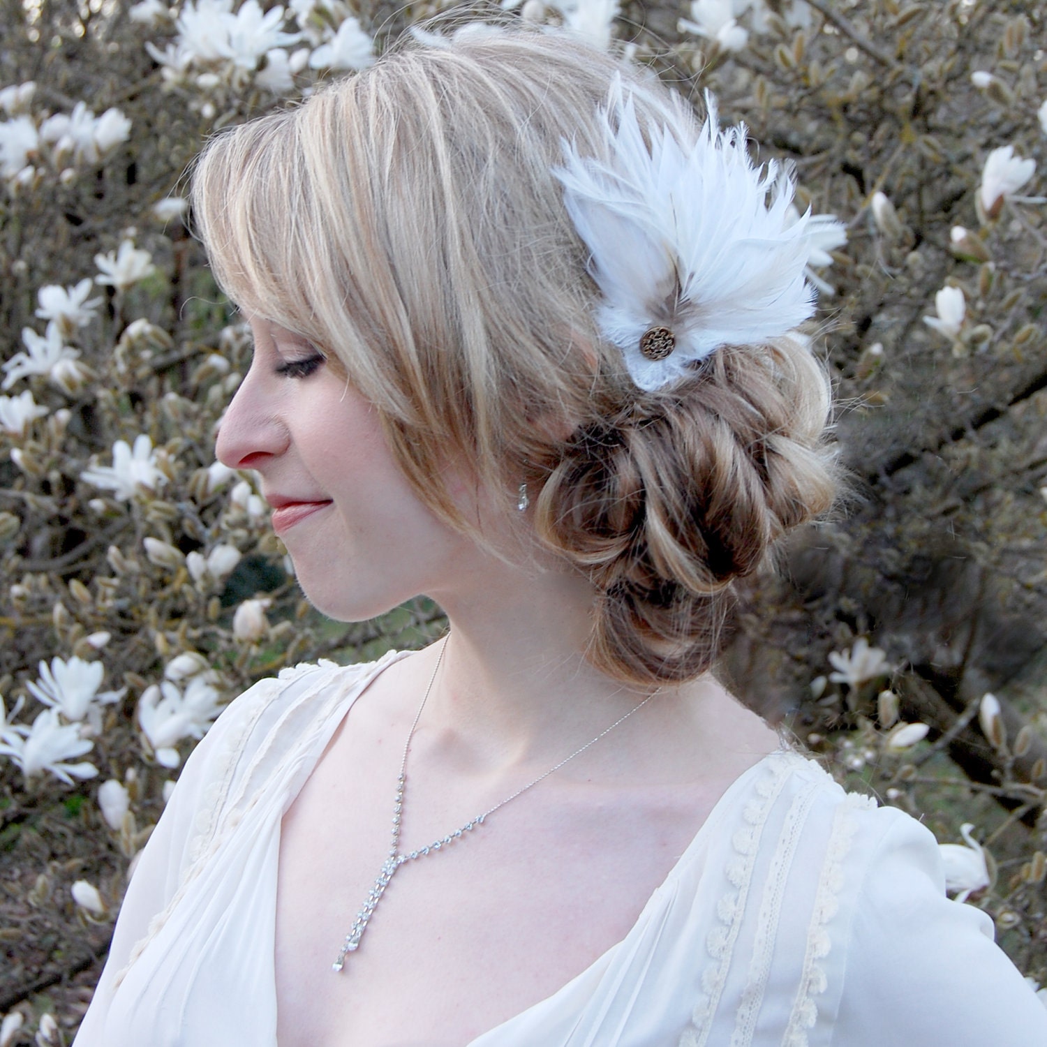 Vintage Inspired Bridal Feather Hair Clip - White and Copper/Bronze RESERVED