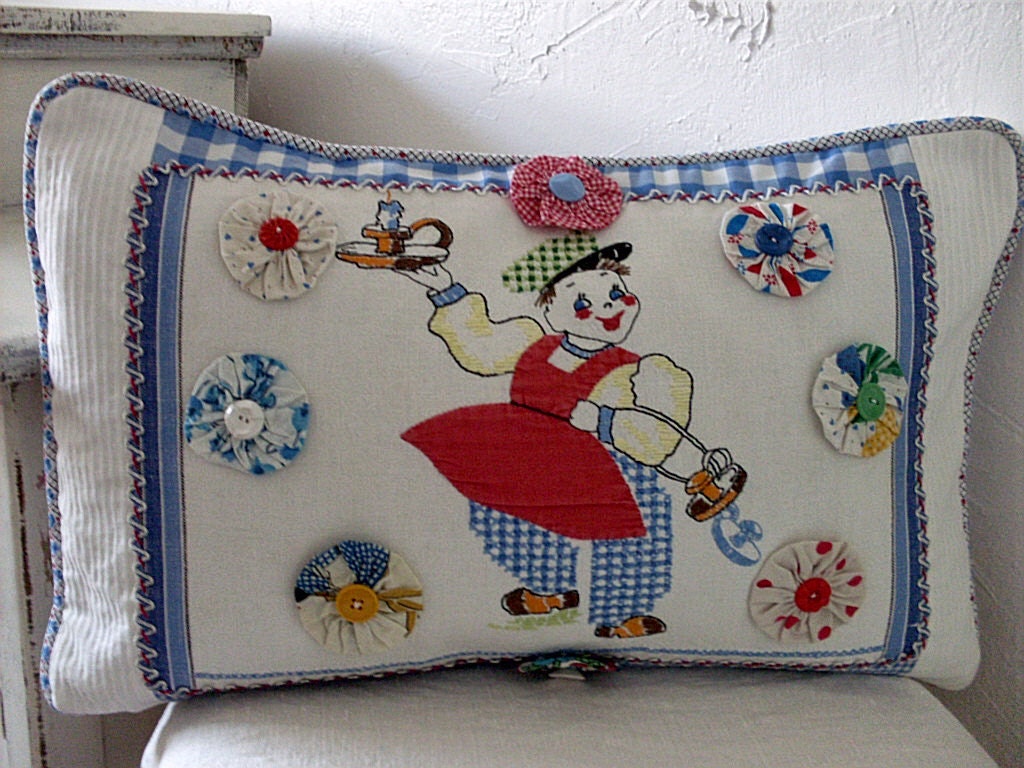 Sweet Precious Vintage 1930s Nursery Rhyme Candlestick Maker Pillow Shabby Chic On Sale