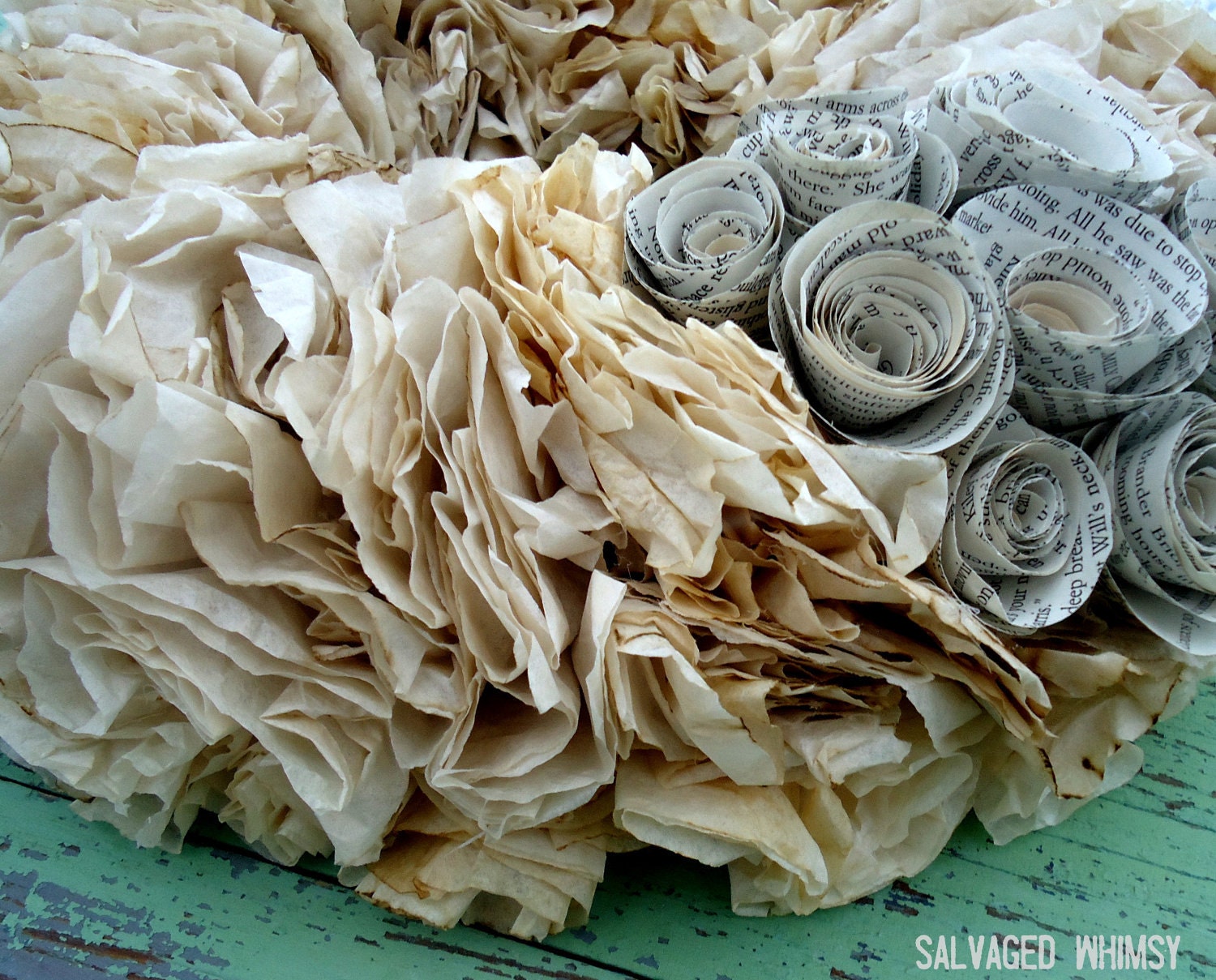 Neutral Coffee Filter Wreath with Handmade Paper Flowers