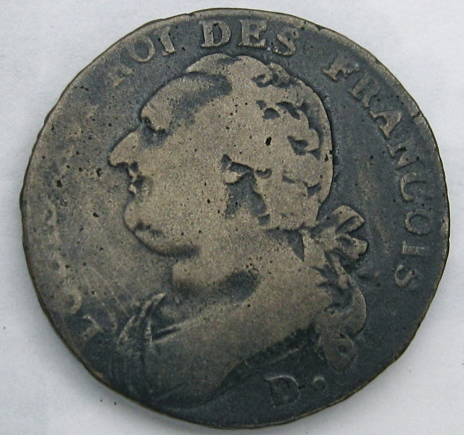 Antique Coin Louis XVI 1793 . 5 12 D. Bronze  - It is from the time of the French Revolution & the year Louis XVI was Beheaded.