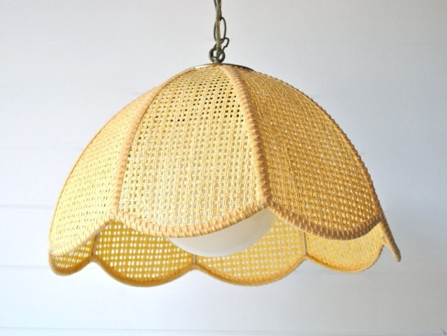 Vintage hanging light, swag, rattan, lotus, straw yellow - ETSY Front Page Item