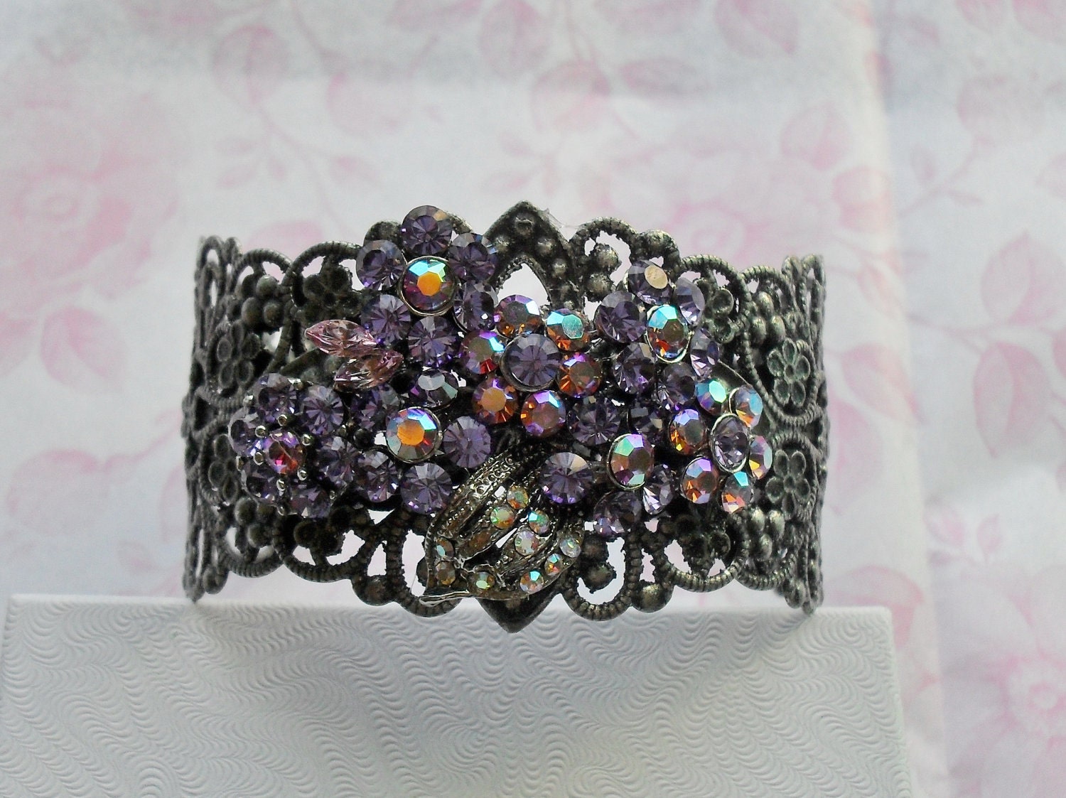 Women's Lavender Bracelet Recycled From Vintage Jewelry