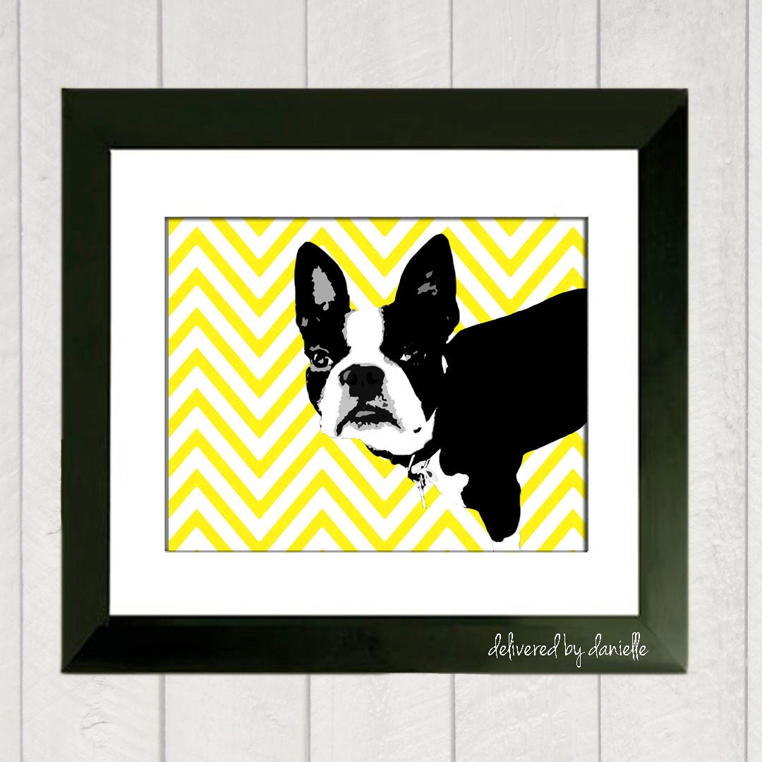 Boston Terrier Art Print - Chevron - 8x10