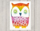 Nursery Art Print - Rainbow Owl - 8x10