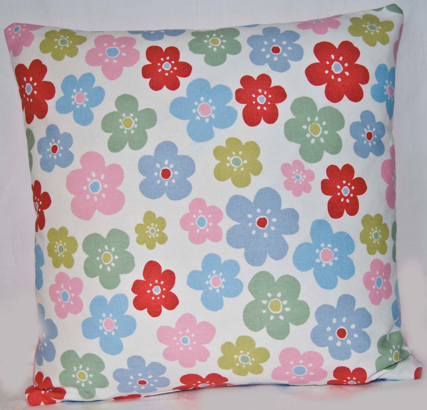 16ins Floral Throw Pillow Cover in UK Designer Cath Kidston Pink Red Green Flower Print Fabric