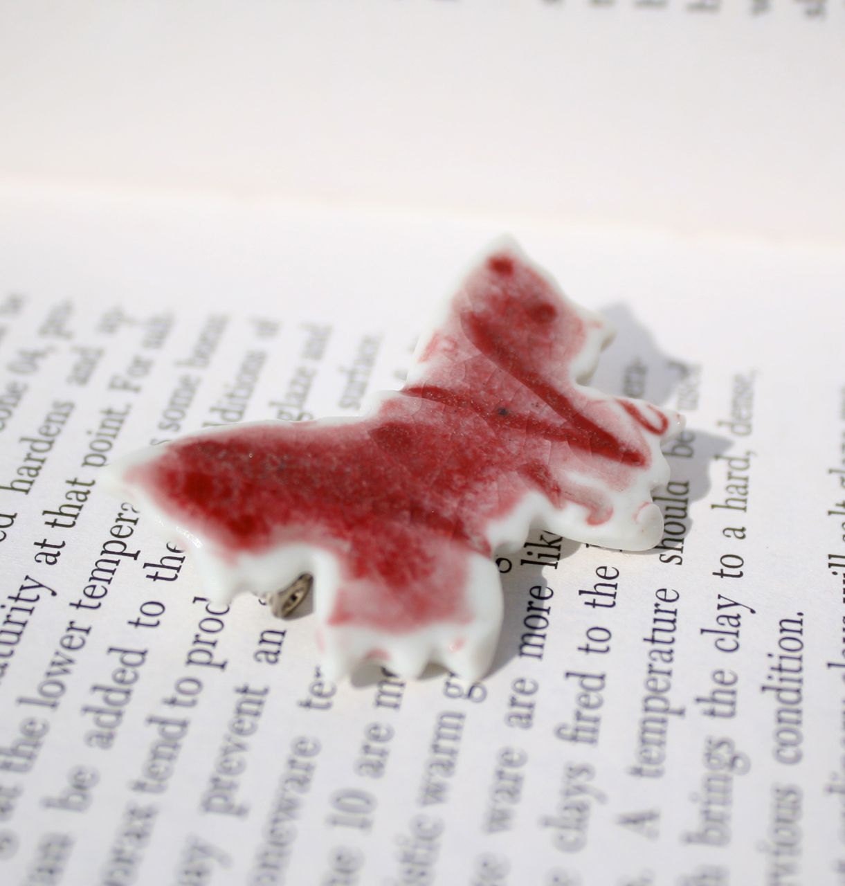 Ceramic Brooch, Butterfly, red glaze
