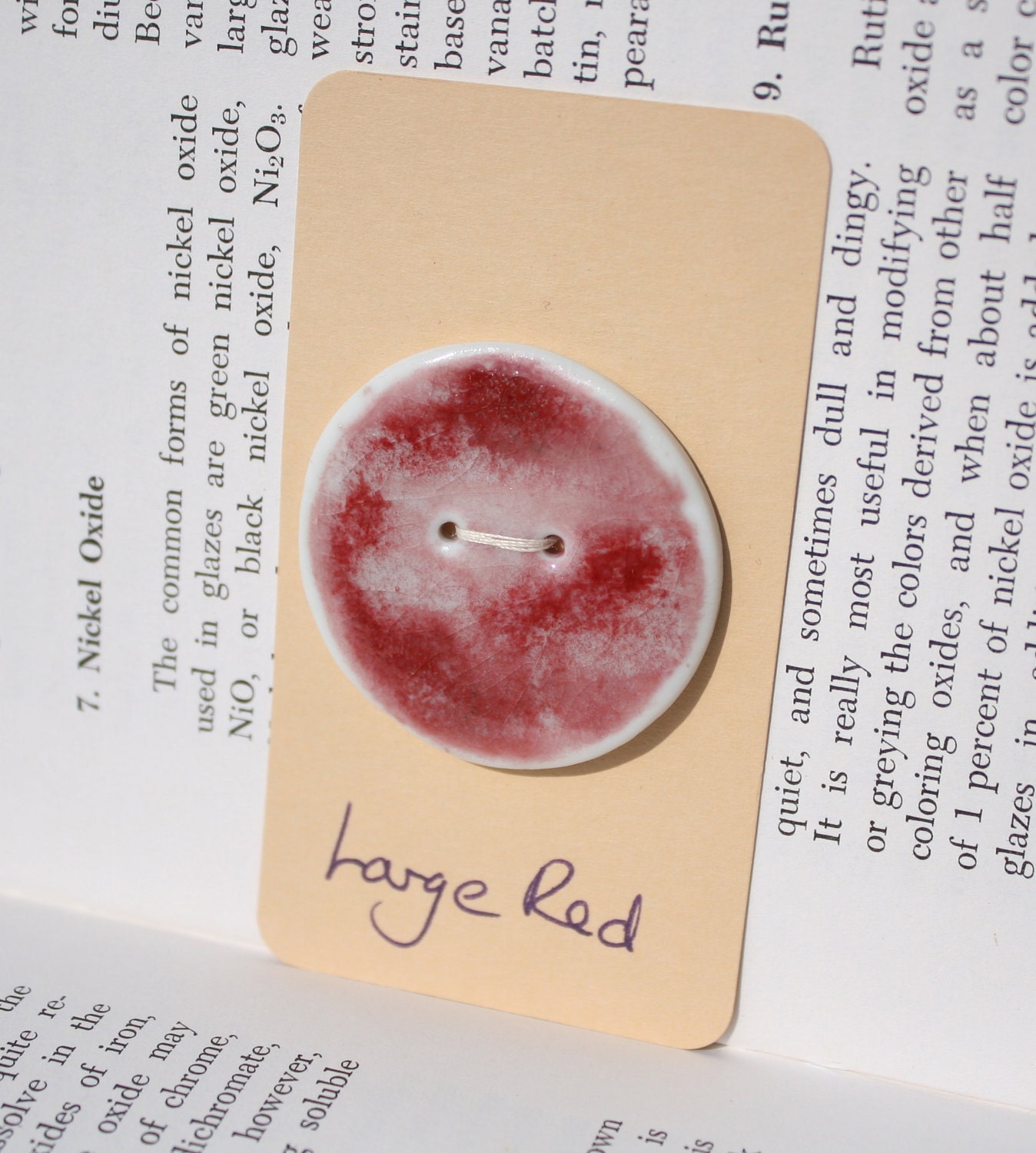 Ceramic Button: Porcelain round, Red glaze