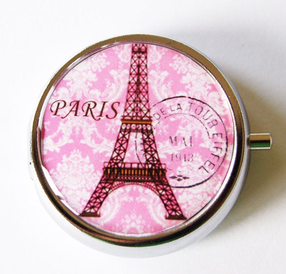 Paris Pill Box, Pill Case, Pill Container, Gift for her, Mint case, Candy container, Paris, Eiffel Tower, Pink