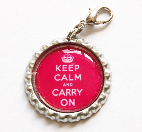Keep Calm Carry On, Keep Calm charm, backpack zipper pull, zipper pull, purse charm, bottle cap, backpack charm, Dark Pink, Keep Calm