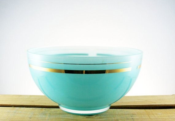 Vintage Aqua Turquoise Blendo Bowl with 22K Gold Rings