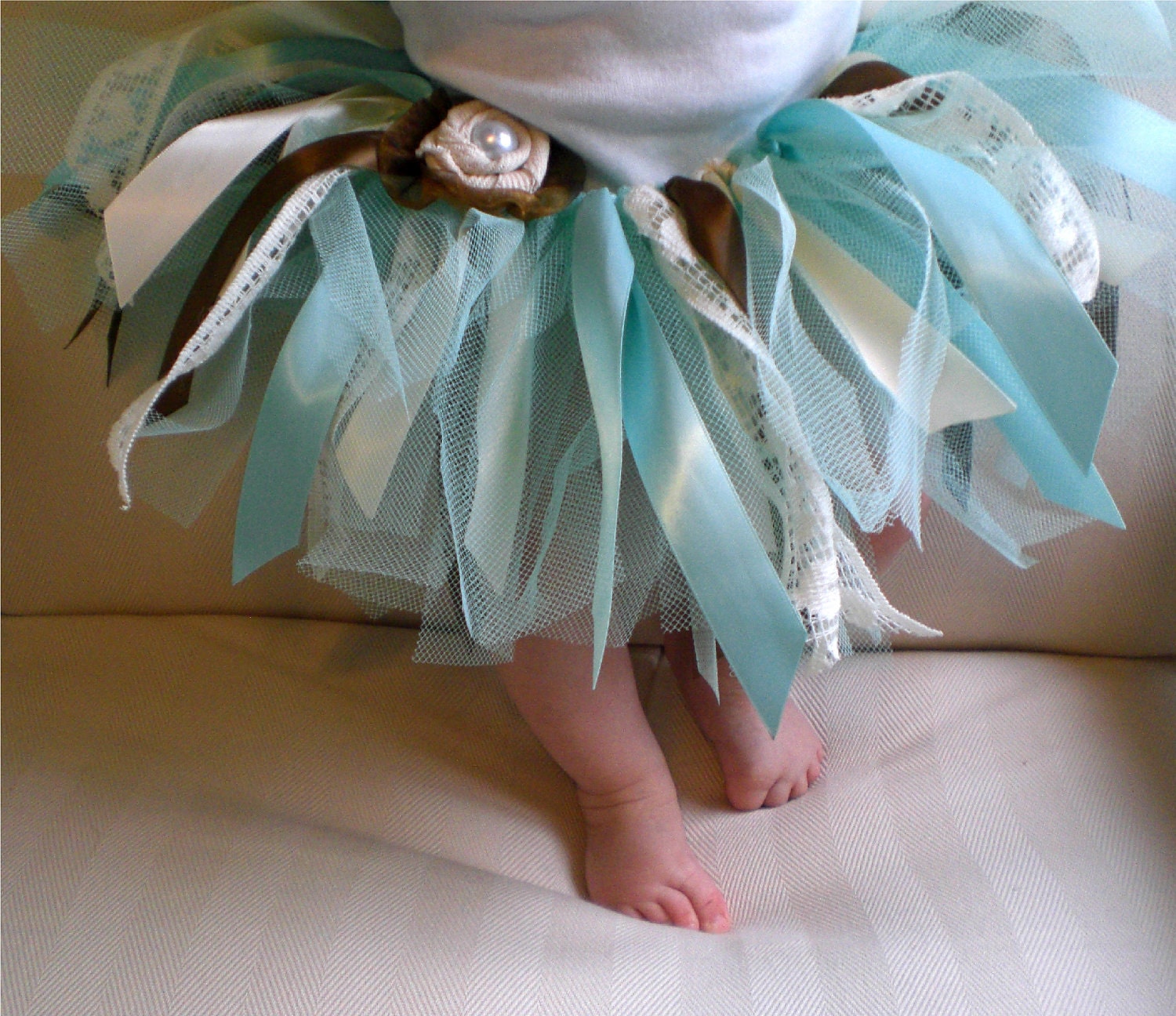 Tiffany's Tea Party Tutu - Turquoise/Cream/Brown Tutu - Infant size