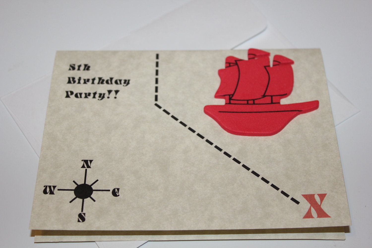 Ready to ship Set of 10 "Treasure Map"  5th Birthday Party Invitations