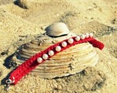 Coral tide/ crochet pearl bracelet/ crochet cuff/ crochet jewelry