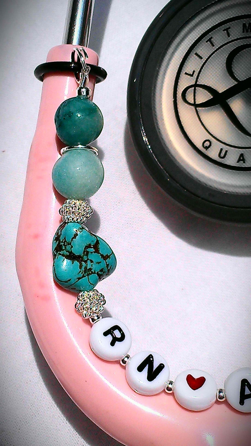 Turquoise Jade PERSONALIZED STETHOSCOPE CHARM for Nurses, Docs, Healthcare Professionals