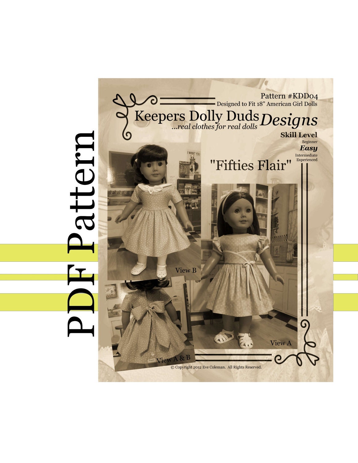 PDF PATTERN "Fifties Flair" -An Original KeepersDollyDuds Design Fits American Girl Doll,Developed By ThimblesandAcorns