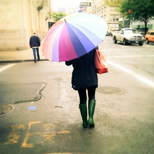Umbrella Photo, Rainy Day Photo, Colorful Photo, New York photo - 8x8 fine art photograph