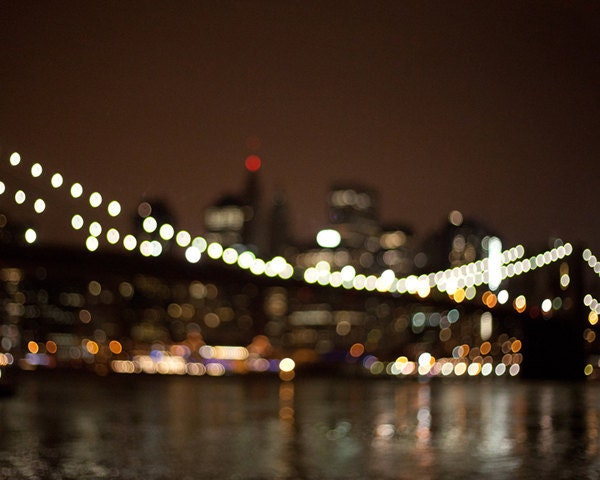 Brooklyn Bridge photo, bokeh lights, New York Photography - 8x10 fine art photograph