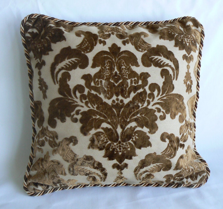 Pillow 19 Copper brown damask cut velvet 18 pillow by BurchfieldDG