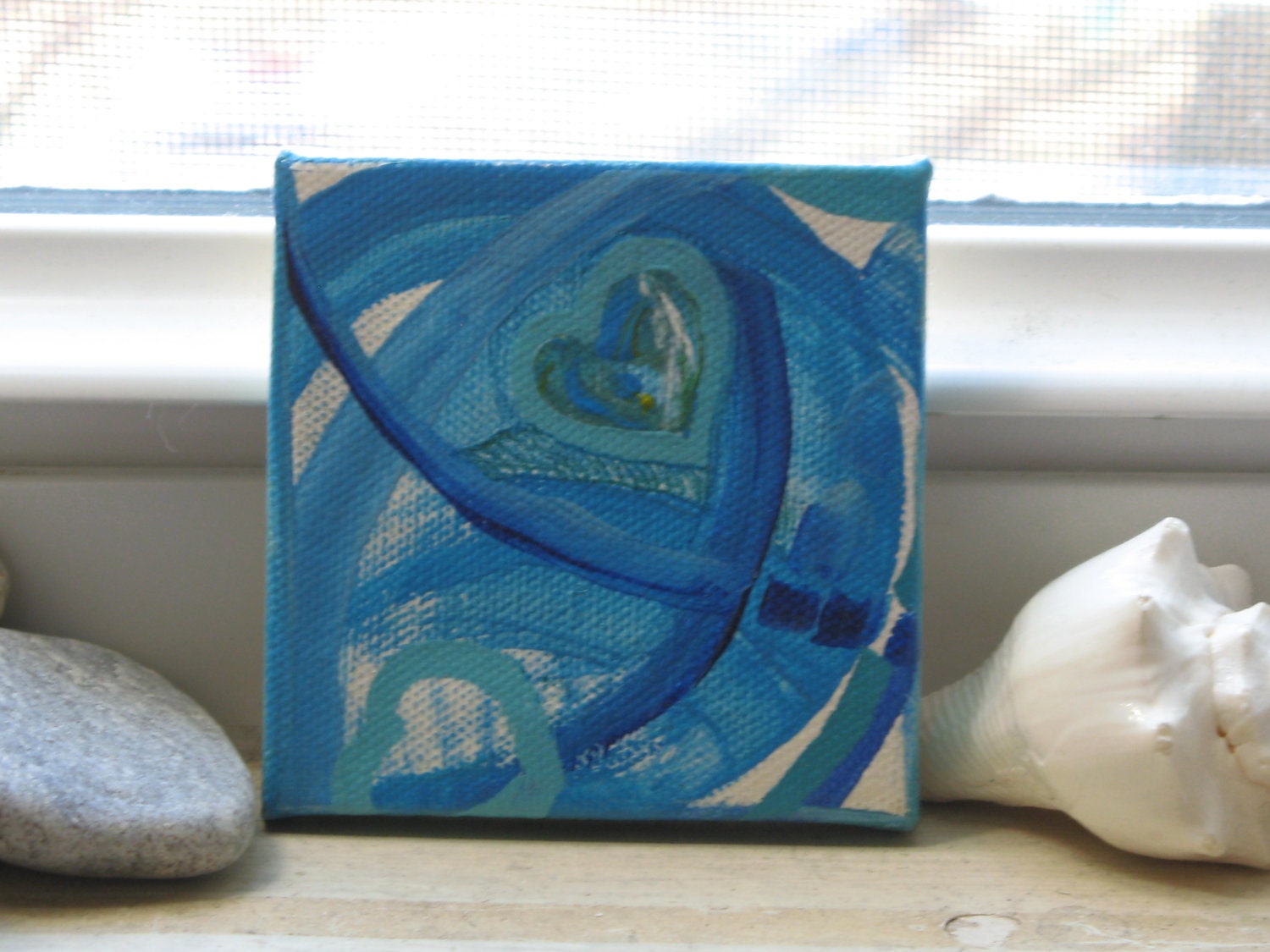 Aqua Hearts 3x3 canvas small acrylic hearts