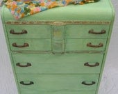 CUSTOM PAINTED DRESSER - For your inspiration - Green Teal Aqua Distressed Gold Highlights