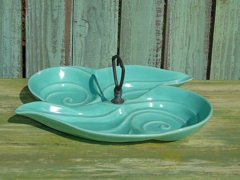 CALIFORNIA POTTERY DISH - Vintage Candy Dish Party Platter or Appetizer Plate  Powder Blue