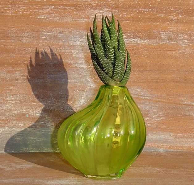 GREEN GLASS VASE - Depression Era
