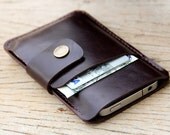 Mini soil dark brown leather iphone wallet case