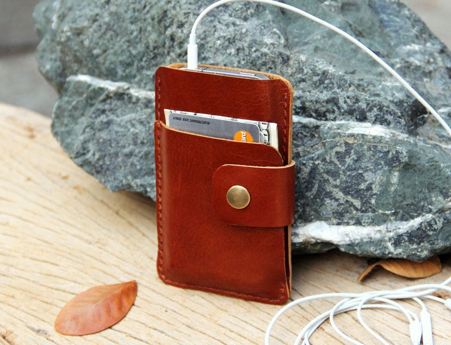 Mini brance brown leather iphone wallet case