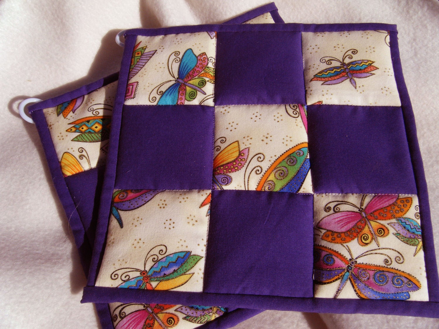 Quilted Potholders Butterflys and Purple - Set of 2