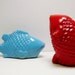 ceramic fish figurines  //  turquoise, red, aqua blue  //  upcycled ceramics  //  funky colorful collectibles  //  pop art