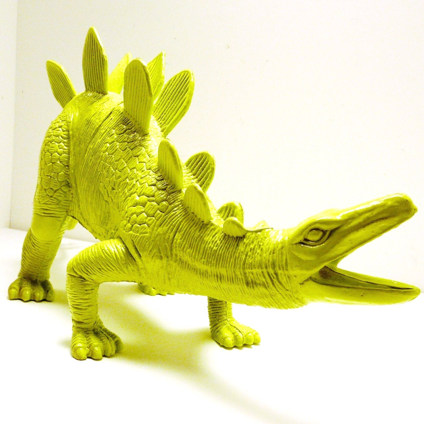 kids decor, neon dinosaur figurine // upcycled toys, lime green, kitsch home decor, chartreuse, pop art object