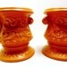 ON HOLD ceramic candle holders // orante mexican fiesta orange // upcycled home decor // vintage candleholders