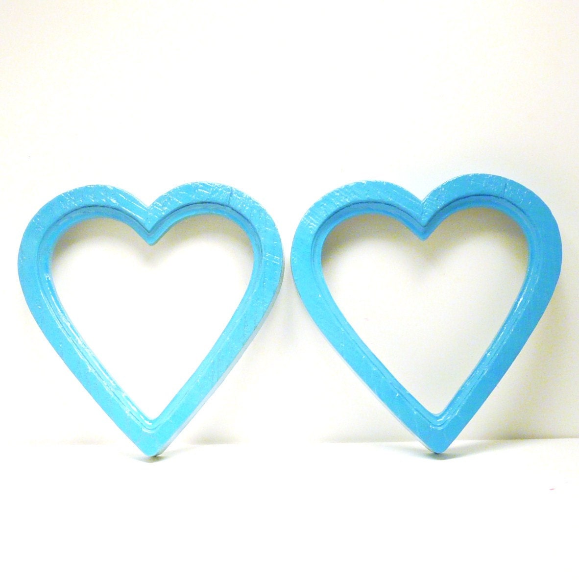 heart frames, upcycled // turquoise aqua blue // bright picture frame, colorful housewares, wall decor, hearts, mod, cute, kitsch, funky