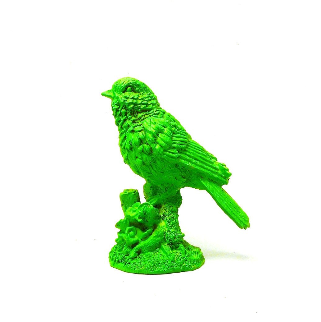 neon bird figurine, upcycled figurines, birds, neon decor, nature, neon green, modern home decor, repurposed, vintage figurines
