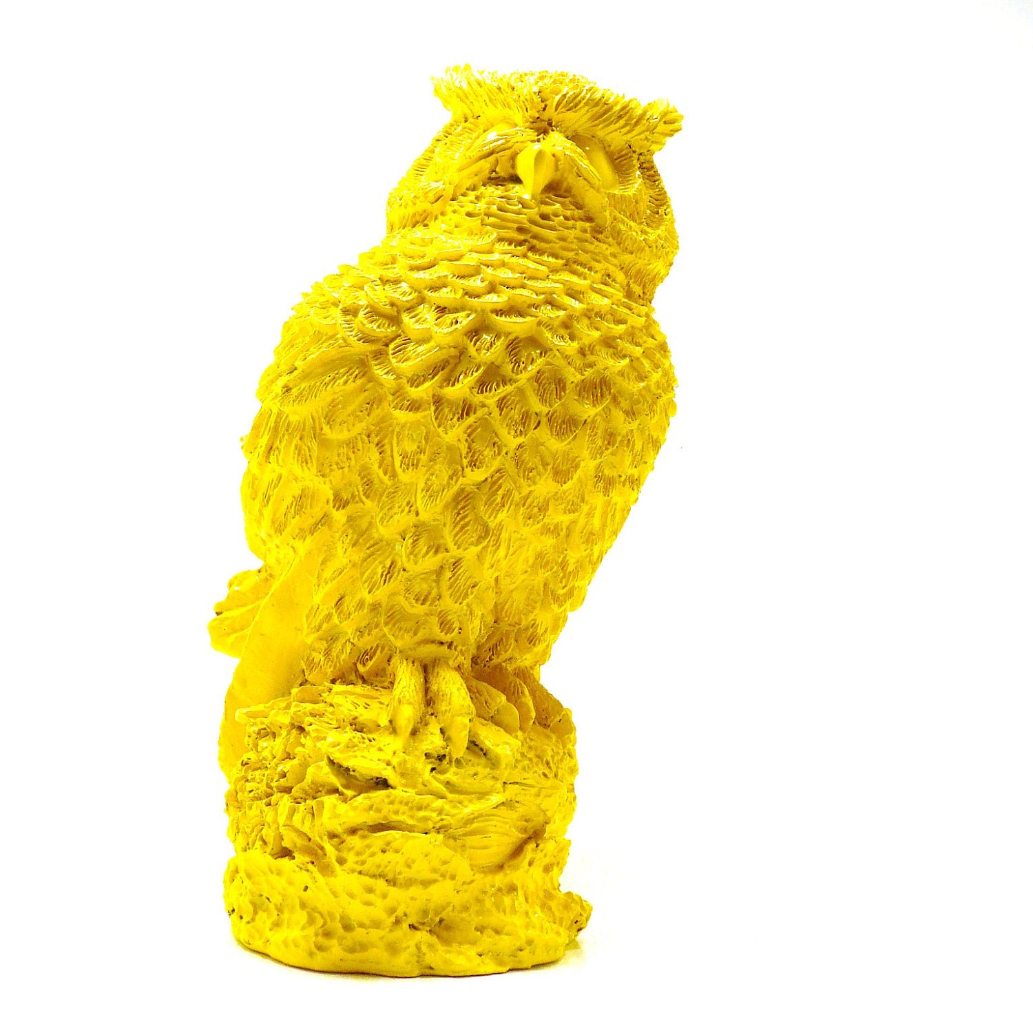 bright yellow owl figurine, fall decor // upcycled owls, bird figurines, 70s, mod, yellow housewares, woodland decor, kitsch, pop