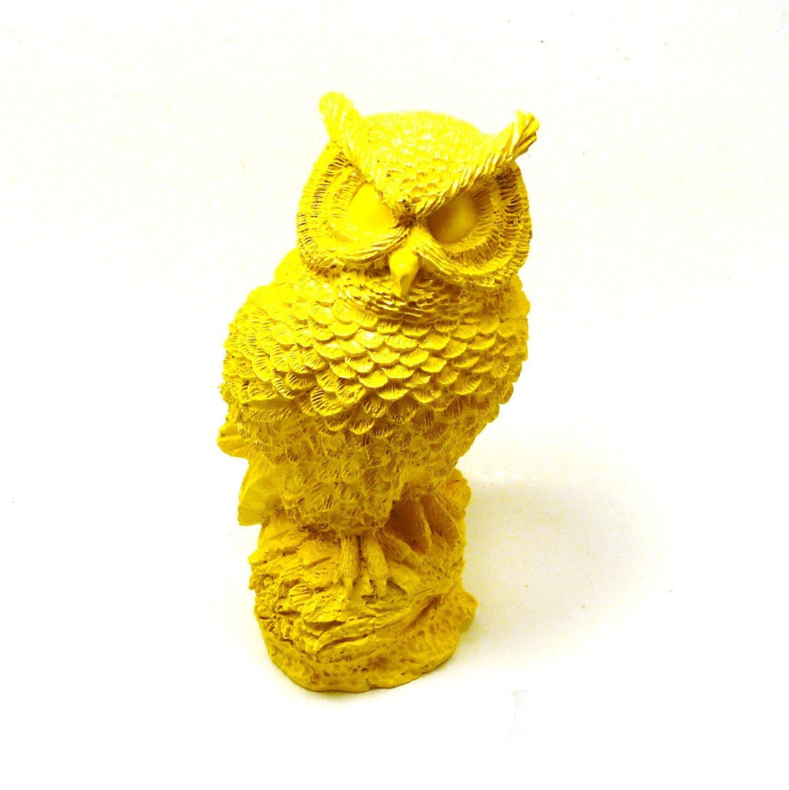 bright yellow owl figurine, fall decor // upcycled owls, bird figurines, 70s, mod, yellow housewares, woodland decor, kitsch, pop