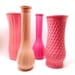 kitsch pink vases, vintage milk glass // pale pink, coral, hot pink, upcycled vase collection, 60s decor, retro, colorful, wedding, summer